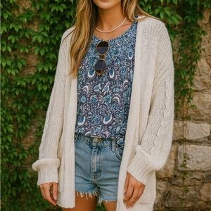 L.A. HEARTS Cream Cable Knit Cardigan, One Size